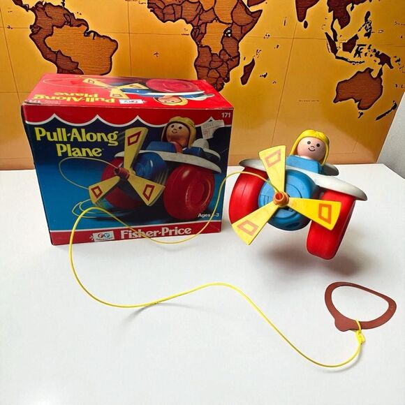 Fisher-Price Pull-Along Plane #171 Vintage Toy with Box - Picture 1 of 3